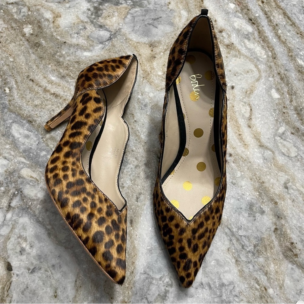 New BODEN Wave Mid Court Animal Print Calf Hair Heels